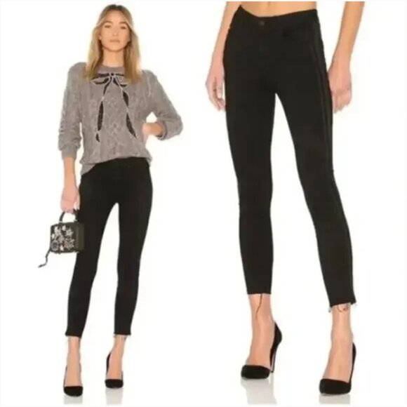 MOTHER Black High Waist Looker Ankle Fray Jeans in Guilty Party Racer Stripe 26 - Picture 16 of 16